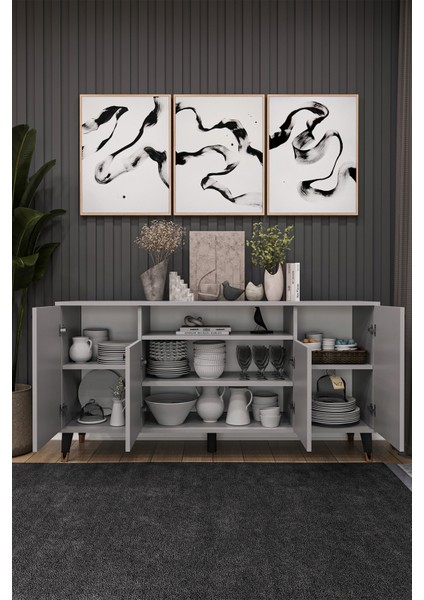 Modern Konsol – 4 Kapaklı Çok Amaçlı Dolap, Şık Saklama Ünitesi Mdflam–salon, Yemek Odası Knsl-02 modelleri