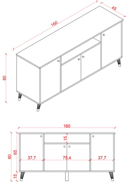 Modern Konsol – 4 Kapaklı Çok Amaçlı Dolap, Şık Saklama Ünitesi Mdflam–salon, Yemek Odası Knsl-02 fırsatları