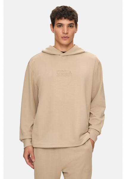 Wınfrey Koyu Bej Kapüşonlu Gofre Baskı Standard Fit Erkek Sweatshirt