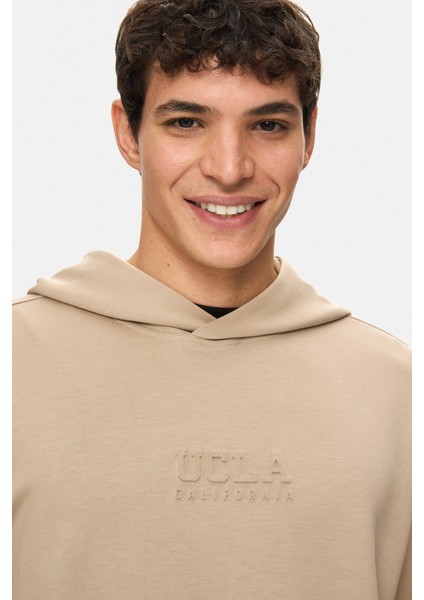 Wınfrey Koyu Bej Kapüşonlu Gofre Baskı Standard Fit Erkek Sweatshirt fiyatları