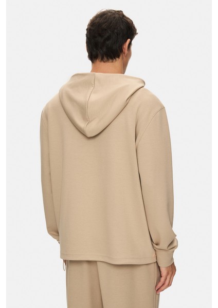 Wınfrey Koyu Bej Kapüşonlu Gofre Baskı Standard Fit Erkek Sweatshirt modelleri