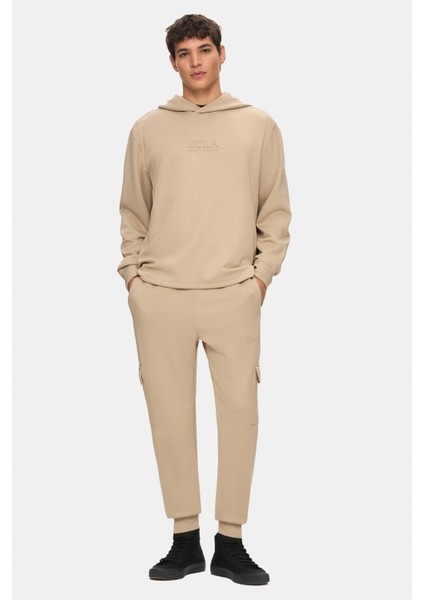 Wınfrey Koyu Bej Kapüşonlu Gofre Baskı Standard Fit Erkek Sweatshirt indirimleri