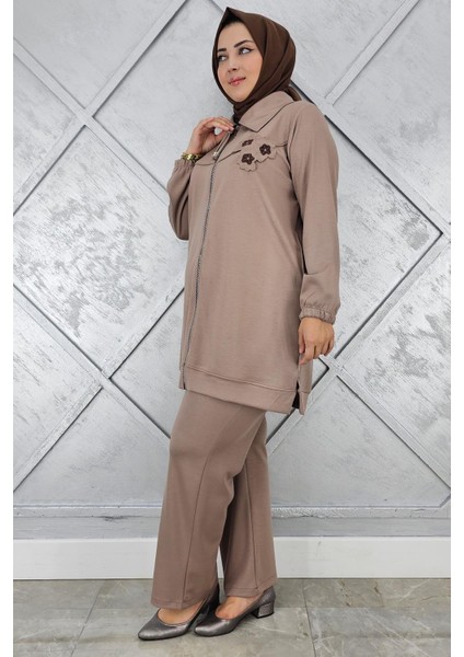 Kadın Fermuarlı Çiçek Detaylı Tesettür Takım