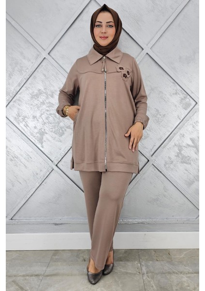 Kadın Fermuarlı Çiçek Detaylı Tesettür Takım modelleri