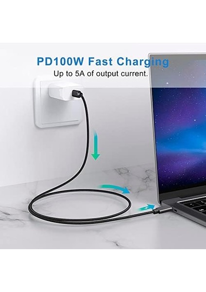 100W Type-C To Type-C USB 3.1 Gen2 10 Gbps 4k@60hz Hızlı Şarj ve Görüntü Aktarım Kablosu Örgülü Gn (3 Metre) modelleri