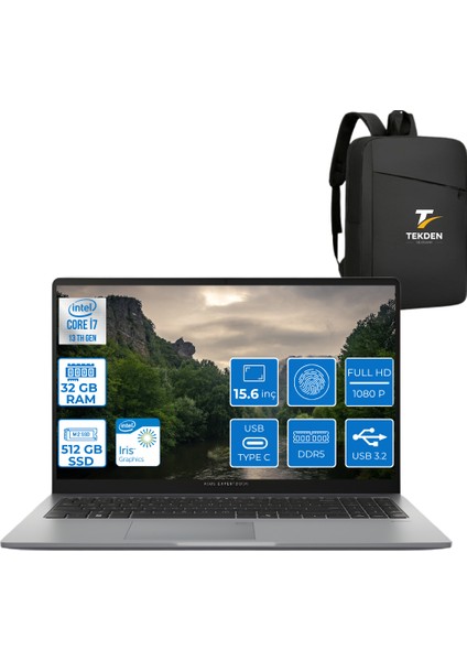 Expertbook P1 P1503CVA Intel Core I5-13420H 32GB Ddr5 512GB SSD Windows 11 Pro 15.6 Fhd Intel UHD Taşınabilir Bilgisayar&tekdençanta