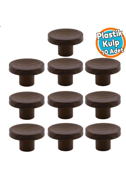 10 Adet Tek Vidalı Iç Bükey Plastik Düğme Kulp Kestane Kahvesi Renk Mobilya Dolap Çekmece Kulpu Kulbu