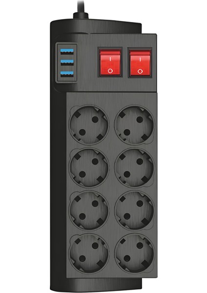 Termal Akım Korumalı USB 2.1A Şarj Çıkışlı 8’li Uzatma Prizi – 2 Metre 16A 4000W Güç Dağıtıcı Grup Priz 3411 fiyatları