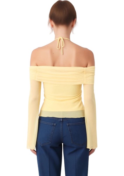 Kadınlar Için Zarif Bağlama Detaylı Ispanyol Kol Bluz Günlük Şıklık ve Konfor Kaliteli Şık fiyatları