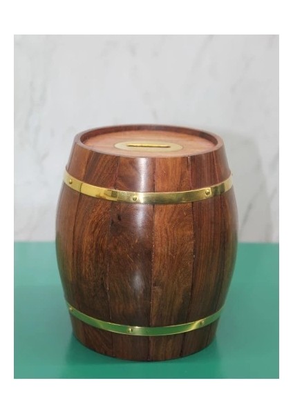 Pirinç Ahşap Fıçı Kumbara