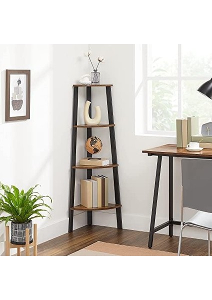 Köşe Rafı, Ayaklı Raf, Kitaplık, 4 Raflı Merdiven Rafı, Montaj, Sağlam Çelik Çerçeve, Oturma Odası, Yatak Odası, Balkon, Endüstriyel Tasarım, Eski -Siyah LLS34X modelleri