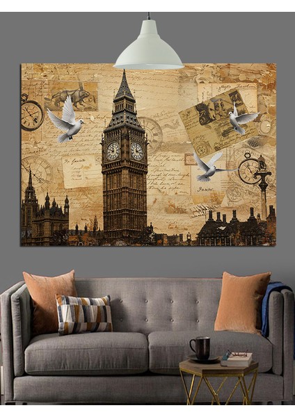 Londra Saat Şehir Dekoratif Kanvas - Mdf Ahşap Tablo fırsatları