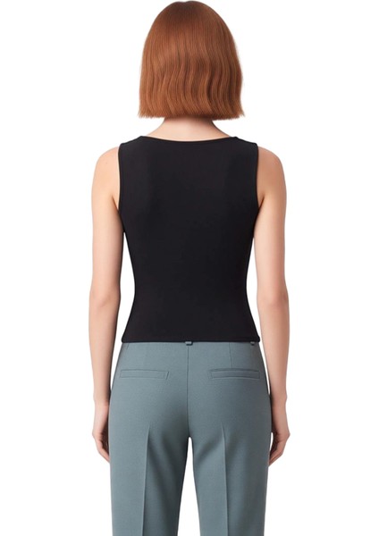 Asimetrik Büzgülü Kolsuz Esnek Örme Üst Kadın Kaliteli Şık Rahat Modern Zarif Günlük fırsatları