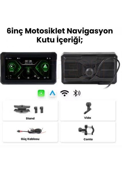 Motocarplay Akıllı Ekran Kablosuz Carplay 6 Inç 4k, Lastik Basınç Sensörü + Bluetooth Gps modelleri