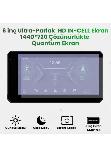 Motocarplay Akıllı Ekran Kablosuz Carplay 6 Inç 4k, Lastik Basınç Sensörü + Bluetooth Gps fırsatları