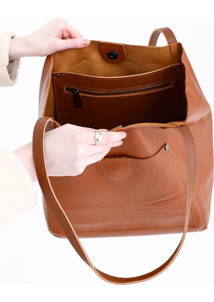 %100 Hakiki Deri Ön Cepli Shopper Kadın El ve Omuz Çantası modelleri