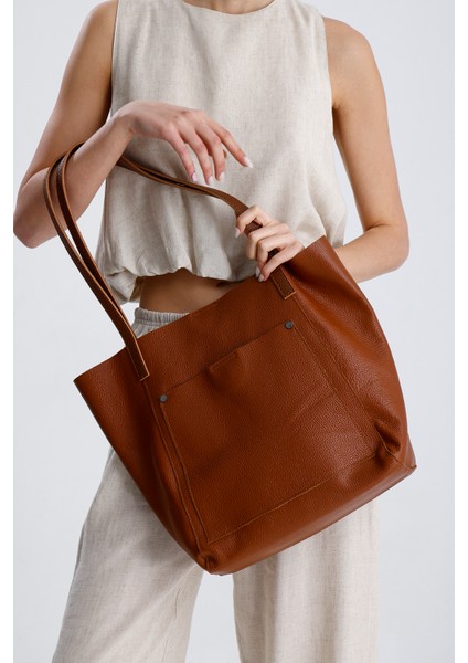 %100 Hakiki Deri Ön Cepli Shopper Kadın El ve Omuz Çantası indirimleri