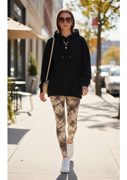 Kadın Bol Kesim Sırttan Baskılı Oversize Hoody Sweatshirt - Modal Kışlık Kapüşonlu