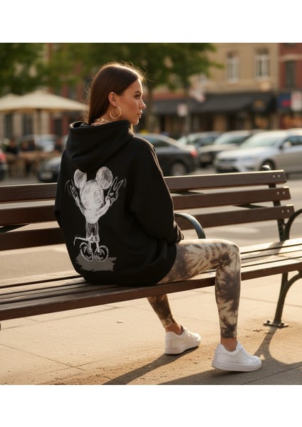 Kadın Bol Kesim Sırttan Baskılı Oversize Hoody Sweatshirt - Modal Kışlık Kapüşonlu fiyatları