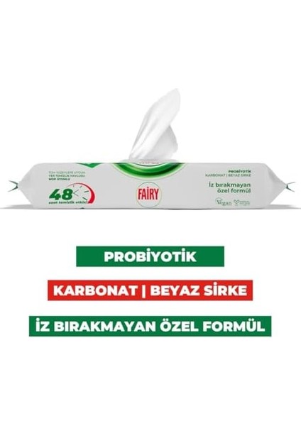 Fairy Power Wipes Mop Uyumlu Yer Temizlik Havlusu 50 Yaprak | Beyaz Sabun | Beyaz Sirke & Karbonat | 48 Saat Temizlik Etkili | Iz Bırakmayan Formül