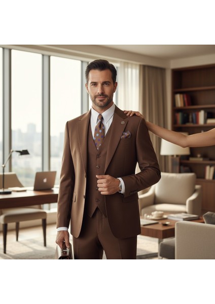 Erkek Takım Elbise, Mono Yaka, Blazer, Slımfıt, Kahverengi fiyatları