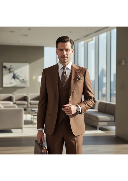 Erkek Takım Elbise, Mono Yaka, Blazer, Slımfıt, Kahverengi fırsatları