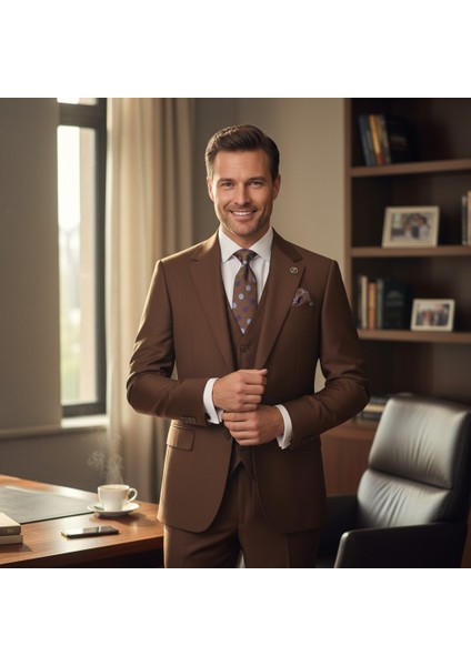 Erkek Takım Elbise, Mono Yaka, Blazer, Slımfıt, Kahverengi indirimleri