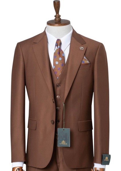 Erkek Takım Elbise, Mono Yaka, Blazer, Slımfıt, Kahverengi