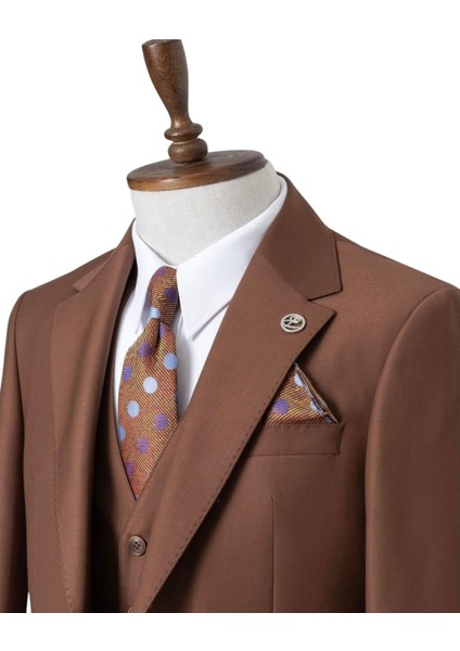 Erkek Takım Elbise, Mono Yaka, Blazer, Slımfıt, Kahverengi