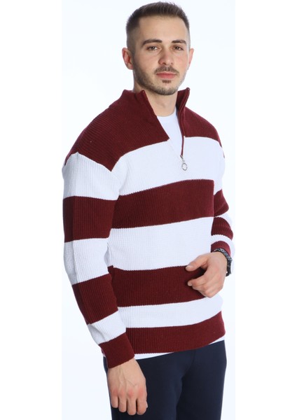 Parçalı Selanik Yarım Fermuar Kazak Bordo modelleri