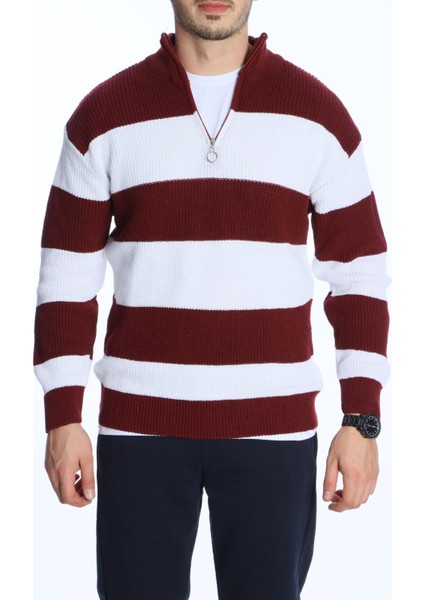 Parçalı Selanik Yarım Fermuar Kazak Bordo fırsatları