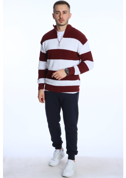 Parçalı Selanik Yarım Fermuar Kazak Bordo indirimleri