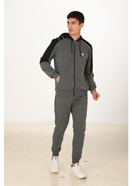 Erkek Pamuklu Tam Fermuarlı Kapüşonlu Eşofman Takımı Antrasit M. 5282-A fiyatları