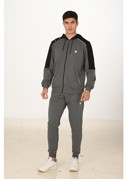 Erkek Pamuklu Tam Fermuarlı Kapüşonlu Eşofman Takımı Antrasit M. 5282-A fırsatları