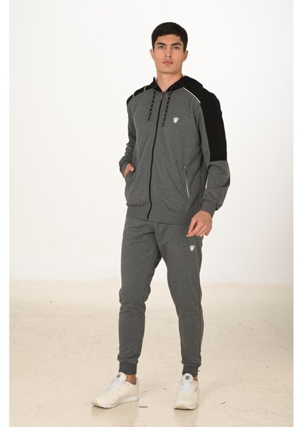 Erkek Pamuklu Tam Fermuarlı Kapüşonlu Eşofman Takımı Antrasit M. 5282-A indirimleri