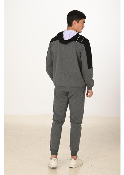Erkek Pamuklu Tam Fermuarlı Kapüşonlu Eşofman Takımı Antrasit M. 5282-A