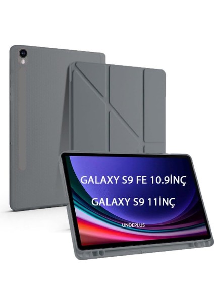 Undeplus Galaxy Tab S9 Fe X510 X516 Için Kılıf Kalem Bölmeli Trifolding Koyu Gri