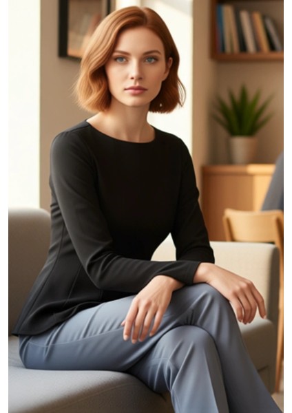 Kadın Belden Oturtmalı Peplum Detaylı Kayık Yaka Bluz Kaliteli Şık Rahat Modern Zarif Günlük fırsatları