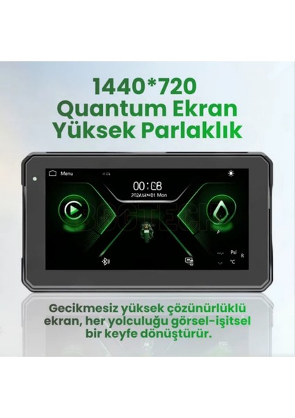 Motocarplay Akıllı Ekran Kablosuz Carplay 6 Inç 4k, Lastik Basınç Sensörü + Bluetooth Gps