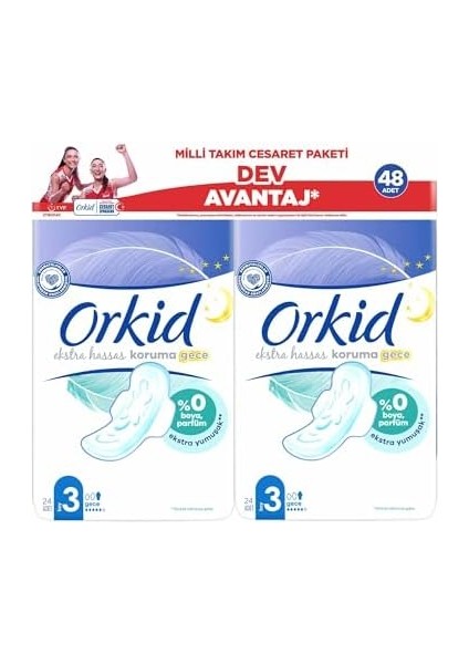 Orkid Ultra Gece ve Gündüz 48&apos;li Cesaret Paketi Dev Avantaj Hijyenik Ped (Boy 3)