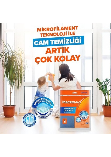 Mikrofiber Cam Bezi 2'li Set, Mikrofilament Teknolojisi ile Leke ve Iz Bırakmaz Ayna Bezi fiyatları
