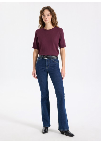 Bisiklet Yaka Basic Düz Örgü Desenli Mürdüm Kazak Kadın J5WL-KZK7130 fiyatları