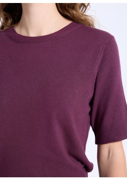 Bisiklet Yaka Basic Düz Örgü Desenli Mürdüm Kazak Kadın J5WL-KZK7130 fırsatları