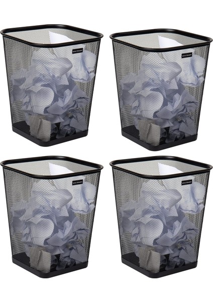 Reader Mesh Çöp Kovası, Atık Kağıt Sepeti, Kare, Ofis, Metal Örgü, 9.8 "u x 9.8" G x 12.25" H, 4&apos;lü Set, Siyah