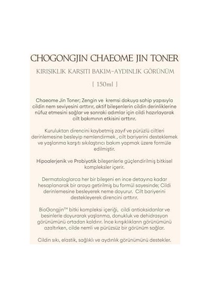 Chogongjin Chaeome Jin Sıkılaştırıcı Yüz Toniği, 150ML fiyatları