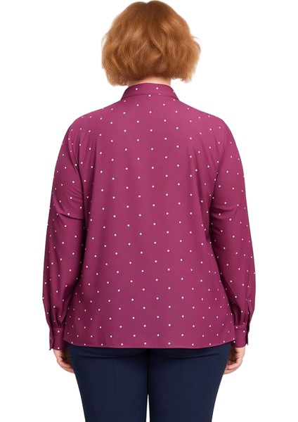 Büyük Beden Dokuma Bluz Puantiyeli Tasarım ve Boyundan Bağlamalı Detay Kaliteli Şık Rahat Modern modelleri