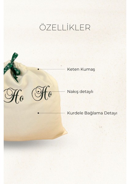 Beyaz Kadife Noel Hediye Kesesi – Nakışlı “ho Ho Ho” Hediye Torbası