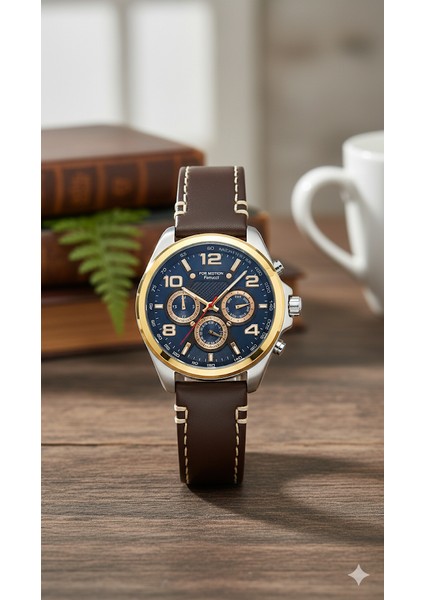 Erkek Kol Saati Altın ve Gümüş Renk, Siyah Kadran - Şık Deri Kordon, 2 Yıl Garantili fiyatları