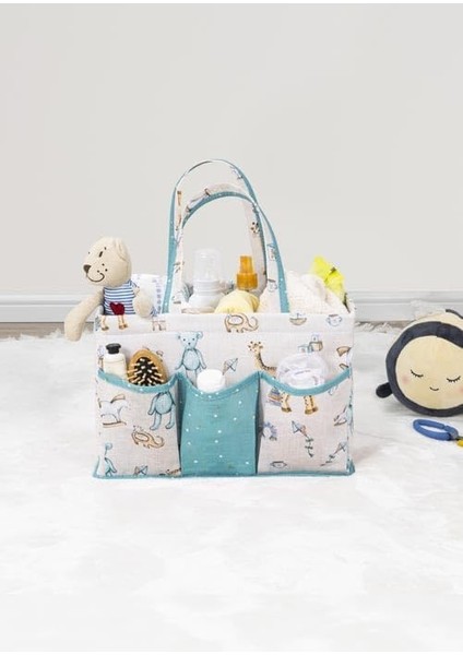Başucu Düzenleyici Erkek Bebek Bakım Çantası Organizer – Yeşil | Çok Gözlü, Taşınabilir, 30X20X21 cm