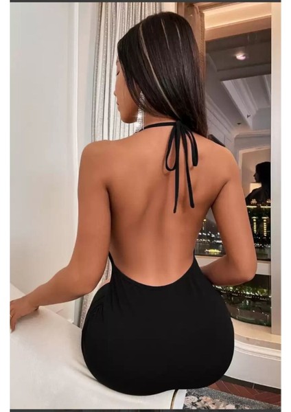 Siyah Sırt Dekolteli Mini Elbise fiyatları